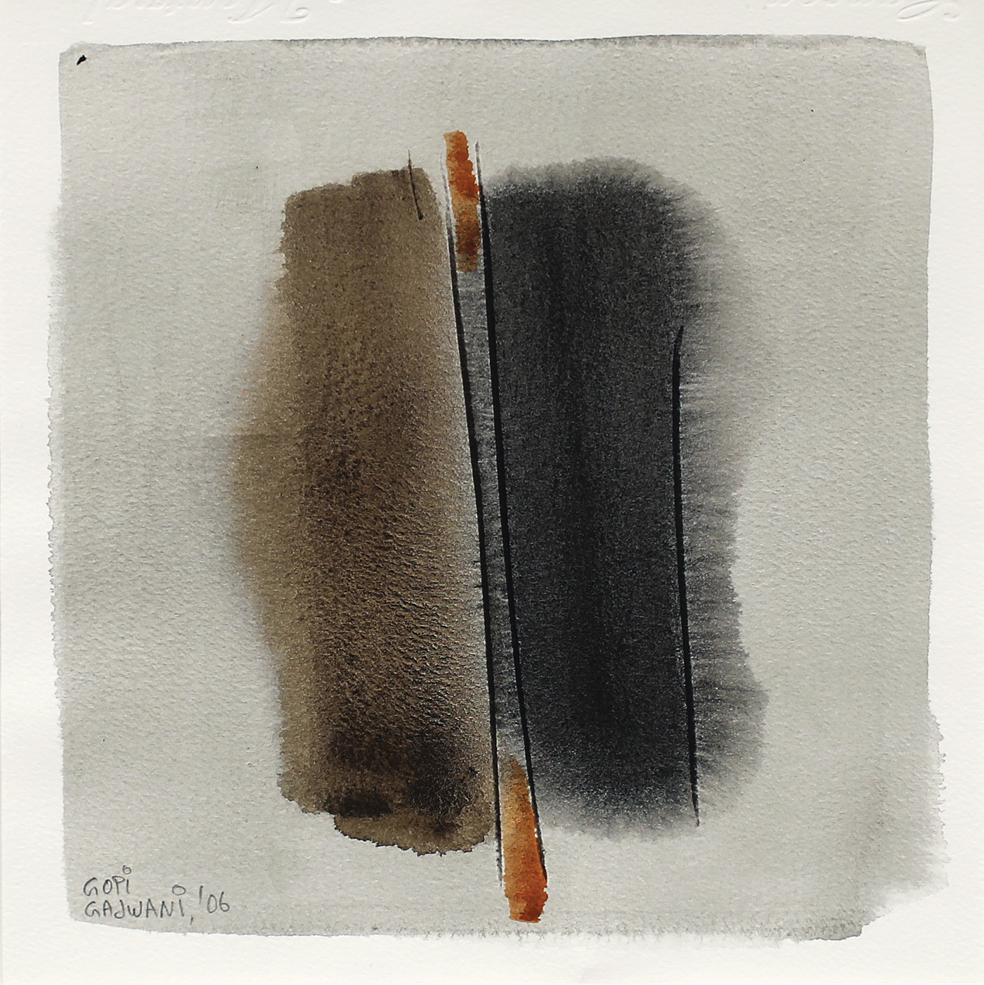 Gopi Gajwani-Paper, Water Color _ Charcoal-H=17.75, W=16.75, D=1.75(Inches)-2006